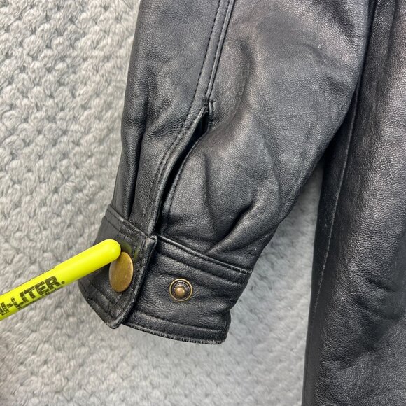 Vintage 90s Charles Klein Mens Leather Field Jacket Black Coat Waist Ties Sz XL - Picture 15 of 16